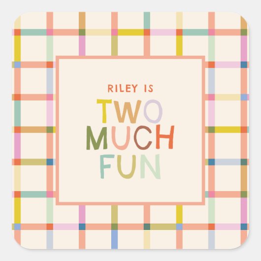 Sticker Carré Pastel Plaid "Two Many Fun" 2e anniversaire (Devant)