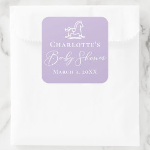 Sticker Carré Pastel Purple Baby shower à cheval à rochers