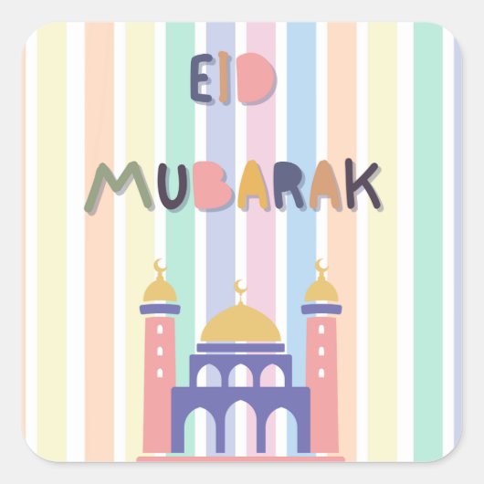 Sticker Carré Pastel Rainbow Eid Moubarak Cadeau Aïd (Devant)