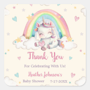 Sticker Carré Pastel Rainbow Unicorn Baby shower