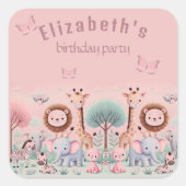 Sticker Carré Pastel Safari - Aquarelle Jungle Animaux | (Devant)