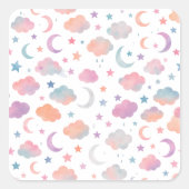 Sticker Carré Pastel Sky Dreams - Motif Lune, Etoiles & Nuages (Devant)