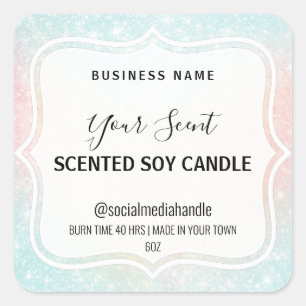 Sticker Carré Pastel Sparkles Blanc Parfumé Chandelle de soja Ét