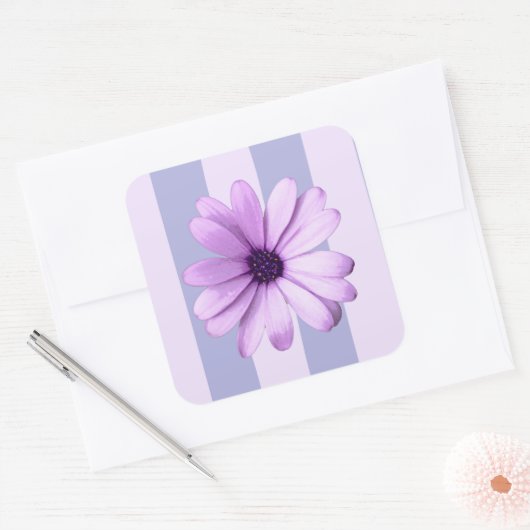 Sticker Carré Pastel stripes pattern with Daisies (Enveloppe)