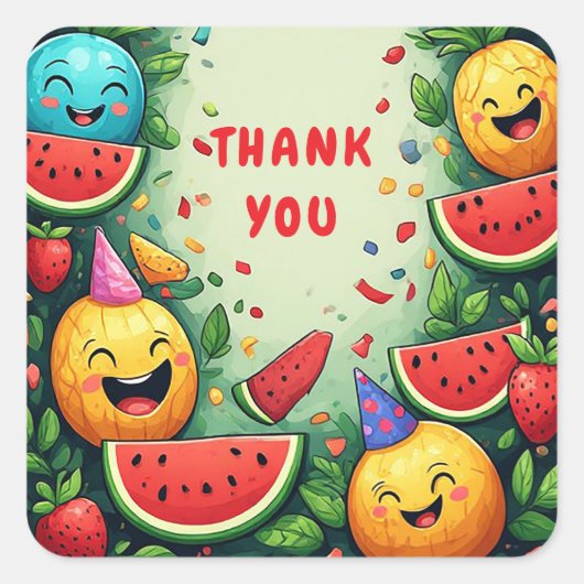 Sticker Carré 🍉 Pastèque Ananas Fraise Fête d'Été Fr (Devant)