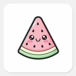 Sticker Carré Pastèque joyeuse – Illustration Kawaii Mignonne