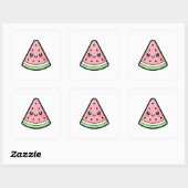Sticker Carré Pastèque joyeuse – Illustration Kawaii Mignonne (Feuille)