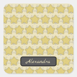 Sticker Carré Patchwork appliqué étoile jaune