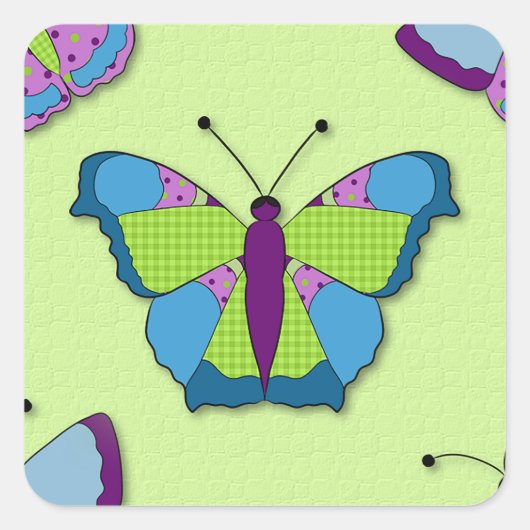 Sticker Carré Patchwork Butterfly Pattern on Green (Devant)