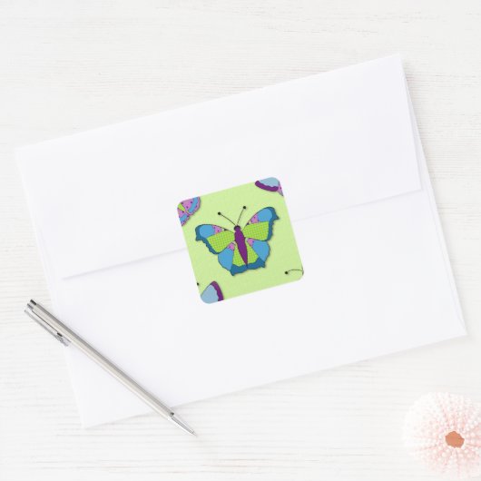 Sticker Carré Patchwork Butterfly Pattern on Green (Enveloppe)