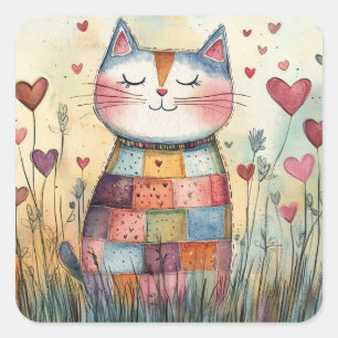 Sticker Carré Patchwork Cat Valentine
