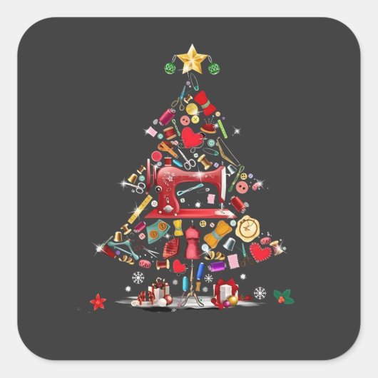 Sticker Carré Patchwork Joyeux Noël Arbre Patchwork Quilting (Devant)
