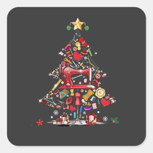 Sticker Carré Patchwork Joyeux Noël Arbre Patchwork Quilting (Devant)