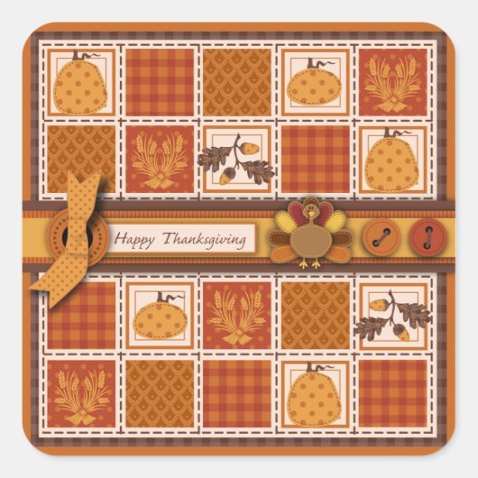 Sticker Carré Patchwork Quilted look Thanksgiving (Devant)