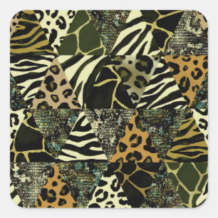 Sticker Carré Patchwork Safari : Poster de animal aquarelle.
