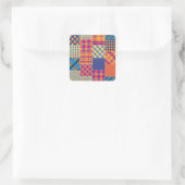 Sticker Carré Patchwork textile : motif vintage transparent. (Sac)