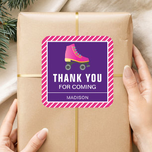 Sticker Carré Patinage à roulettes rose Patinage Anniversaire Fê