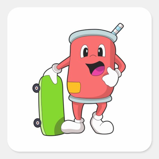 Sticker Carré Patinage avec skateboard (Devant)