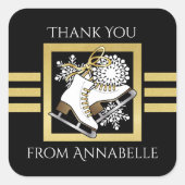 Sticker Carré Patinage sur glace en or noir / Favoriser le patin (Devant)