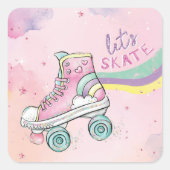 Sticker Carré Patinons le Rainbow rétro Super rose (Devant)