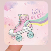 Sticker Carré Patinons le Rainbow rétro Super rose