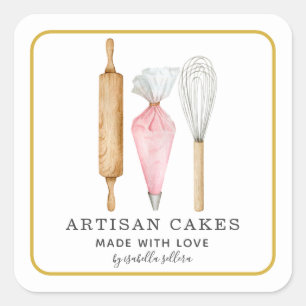 Sticker Carré Pâtisserie Chef Cuisine Ustensiles de cuisine Étiq