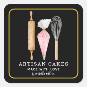 Sticker Carré Pâtisserie Chef Cuisine Ustensiles de cuisine Étiq