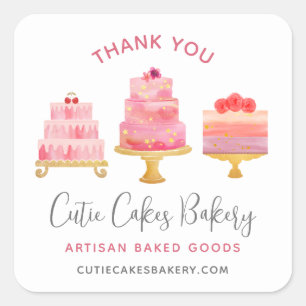 Sticker Carré Pâtisserie Merci 3 Gâteaux Rose Pâlot Dessert Pâti