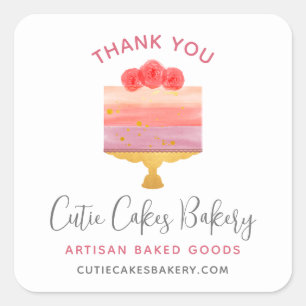 Sticker Carré Pâtisserie Merci Gâteau Rose Violet Dessert Pâtiss