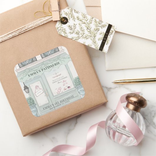 Sticker Carré pâtisserie Paris Vert Anniversaire (Cadeaux)