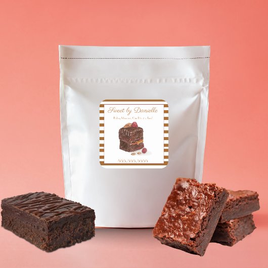 Sticker Carré Pâtisseries Brownie à l'aquarelle