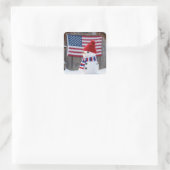 Sticker Carré Patriotic Snowman With American Flag (Sac)