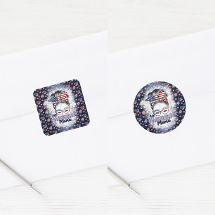 Sticker Carré Patriotique All American Mama Messy Bun