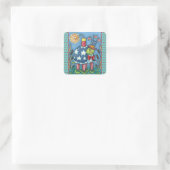 STICKER CARRÉ PATRIOTIQUE ONCLE SAM TURTLE, FUNNY FIRECRACKER MÊ (Sac)