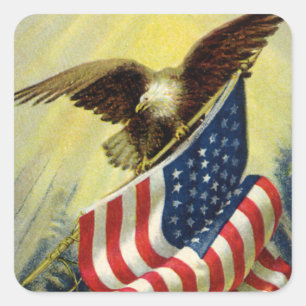 Sticker Carré Patriotisme Vintage, Drapeau Américain Aigle Patri