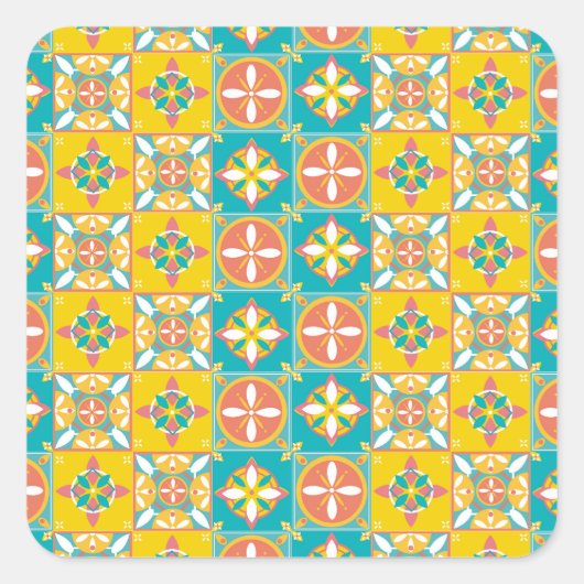 Sticker Carré Patrón azulejo de colores alegres (Devant)