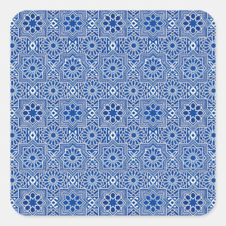 Sticker Carré Patrón Geométrico de Azulejo Tradicionales en Azul