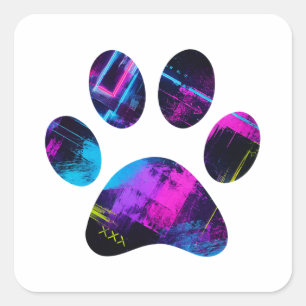 Sticker Carré Patte de chien néon rétro
