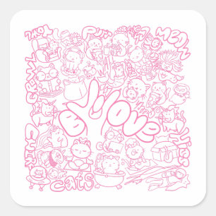 Sticker Carré Patten de chat mignonne avec signe ASL ILY - ASL D