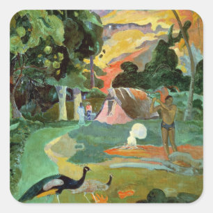 Sticker Carré Paul Gauguin   Matamoe ou, paysage avec des paons
