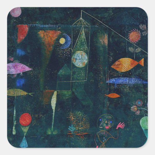 Sticker Carré Paul Klee Fish Magic Peinture Abstraite Art graphi (Devant)