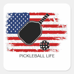 Sticker Carré Pavillon américain patriotique Pickleball Personna