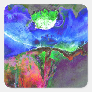 Sticker Carré pavot bleu floral Abstrait