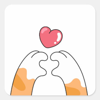 Sticker Carré Paw Love: Cute Cat Paws Illustration