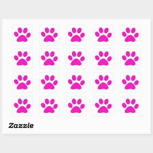 Sticker Carré Paw Prints Pattern Custom Cute Hot Pink (Feuille)