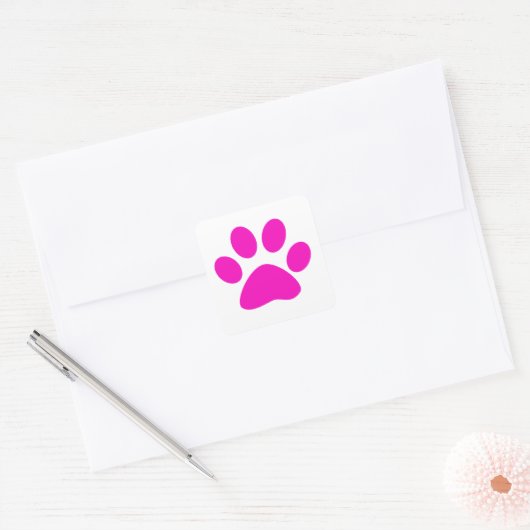 Sticker Carré Paw Prints Pattern Custom Cute Hot Pink (Enveloppe)