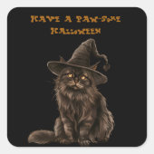 Sticker Carré Paw-some Halloween Casquette de sorcière de chat n (Devant)