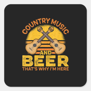 Sticker Carré Pays buveur de bière musique country et bière anni