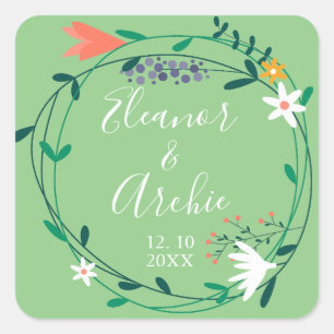 Sticker Carré Pays Floral Garland Bonheur