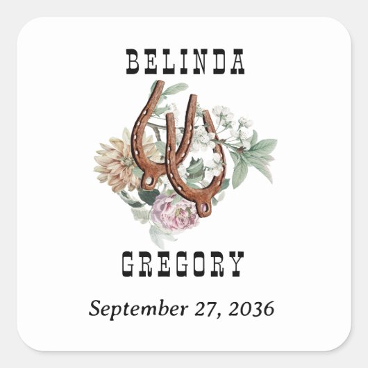 Sticker Carré Pays Occidental Cowboy Boho Wedding Favoriser (Devant)